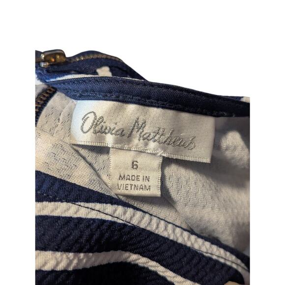 Olivia Matthews Sz 6  White & Navy Striped Bodycon Dress Sleeveless Back Zip - Picture 8 of 9